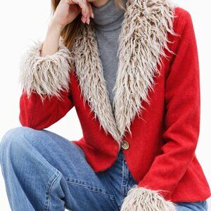Statement Red Wool Jacket with Faux Fur Trim, by Isadora Fine Design